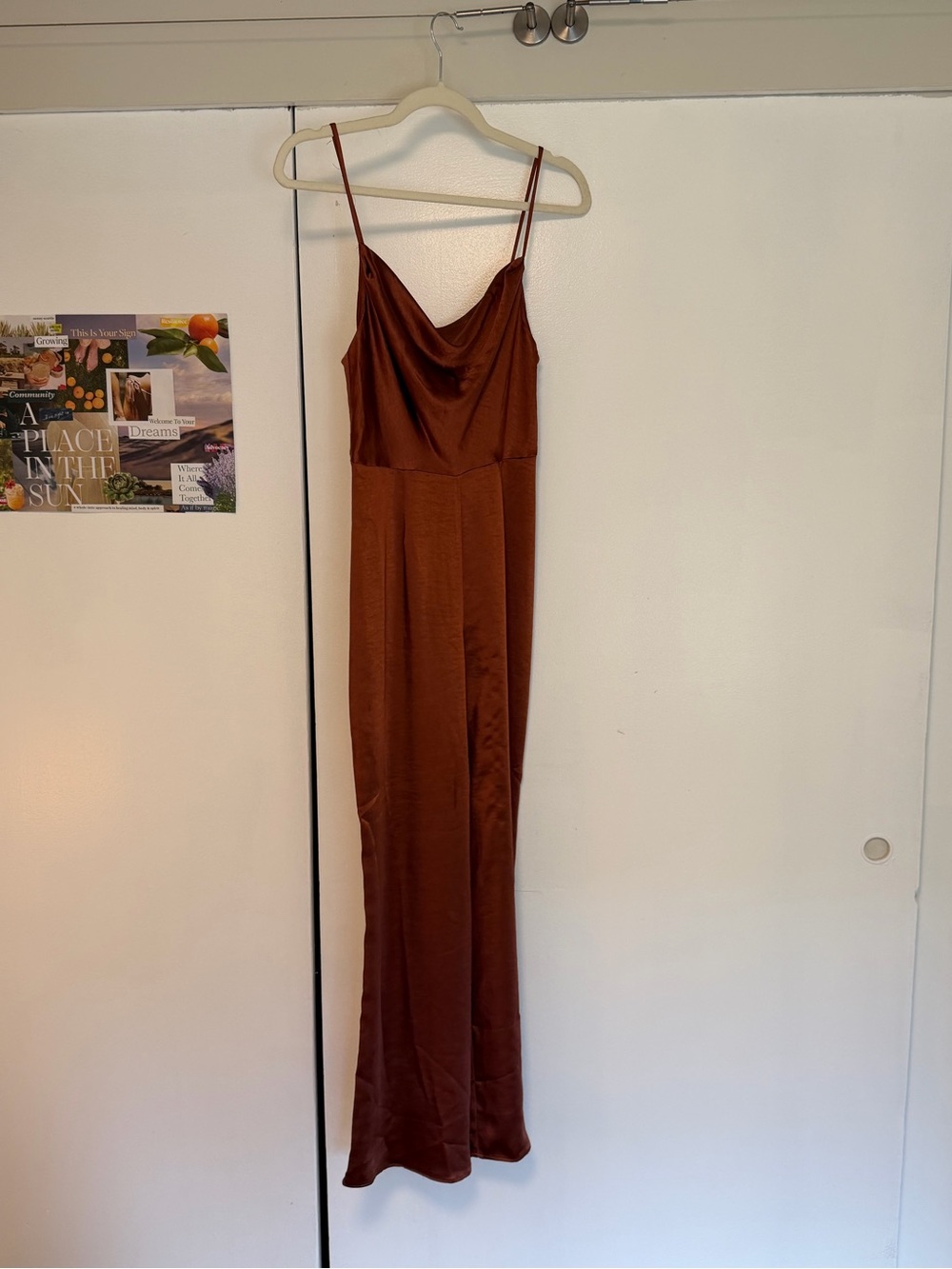 Lush Copper Brown Satin Cowl-Neck Jumpsuit
